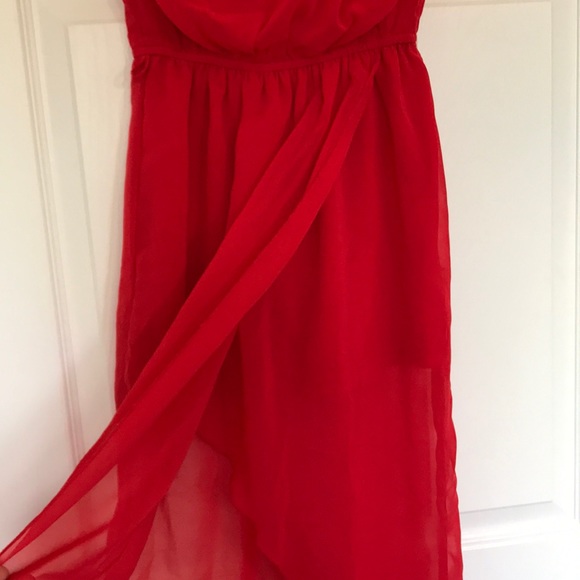 Strapless red high low chiffon dress - Picture 5 of 6